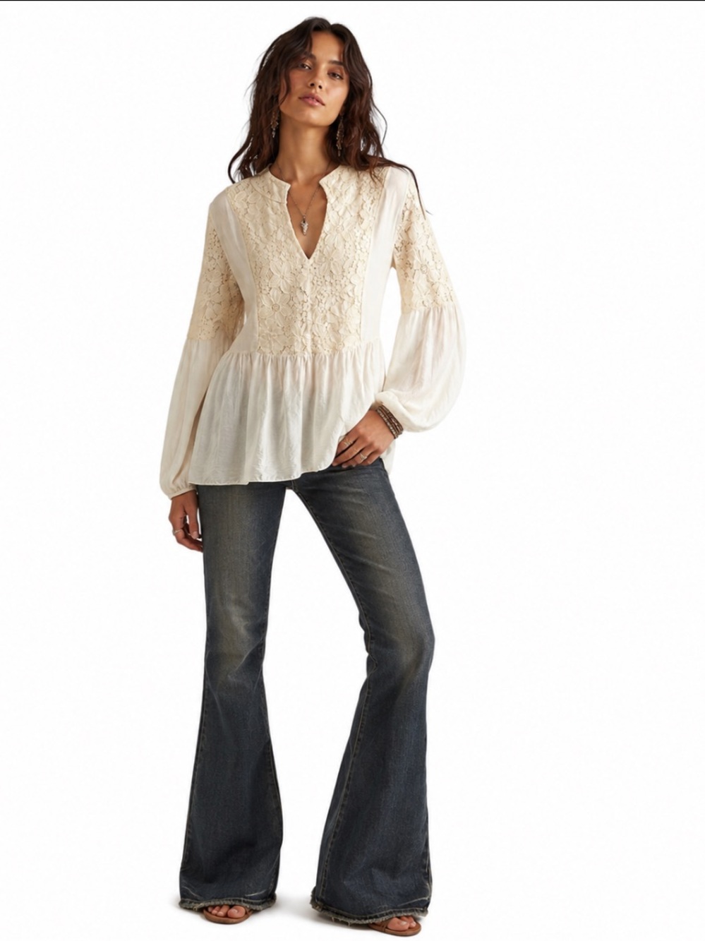 Tendenze Italian Silk Lace Top in Cream